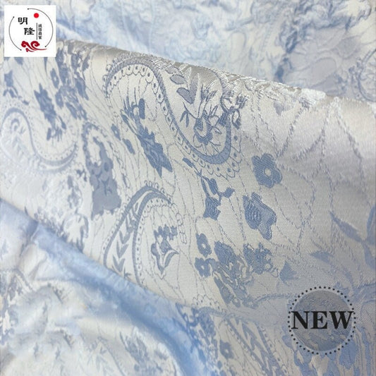 Aquamarine Jacquard Fabric: 3D Cashew Flower Designer Fabric - 56" Wide