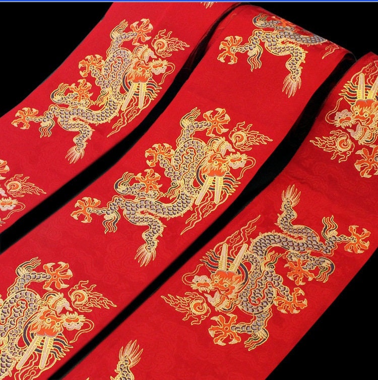Dragon Jacquard Ribbon: Gold Hanfu Trim, Ethnic Style (10cm)
