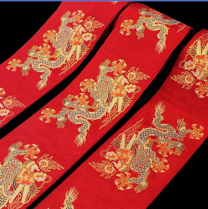 Dragon Jacquard Ribbon: Gold Hanfu Trim, Ethnic Style (10cm)