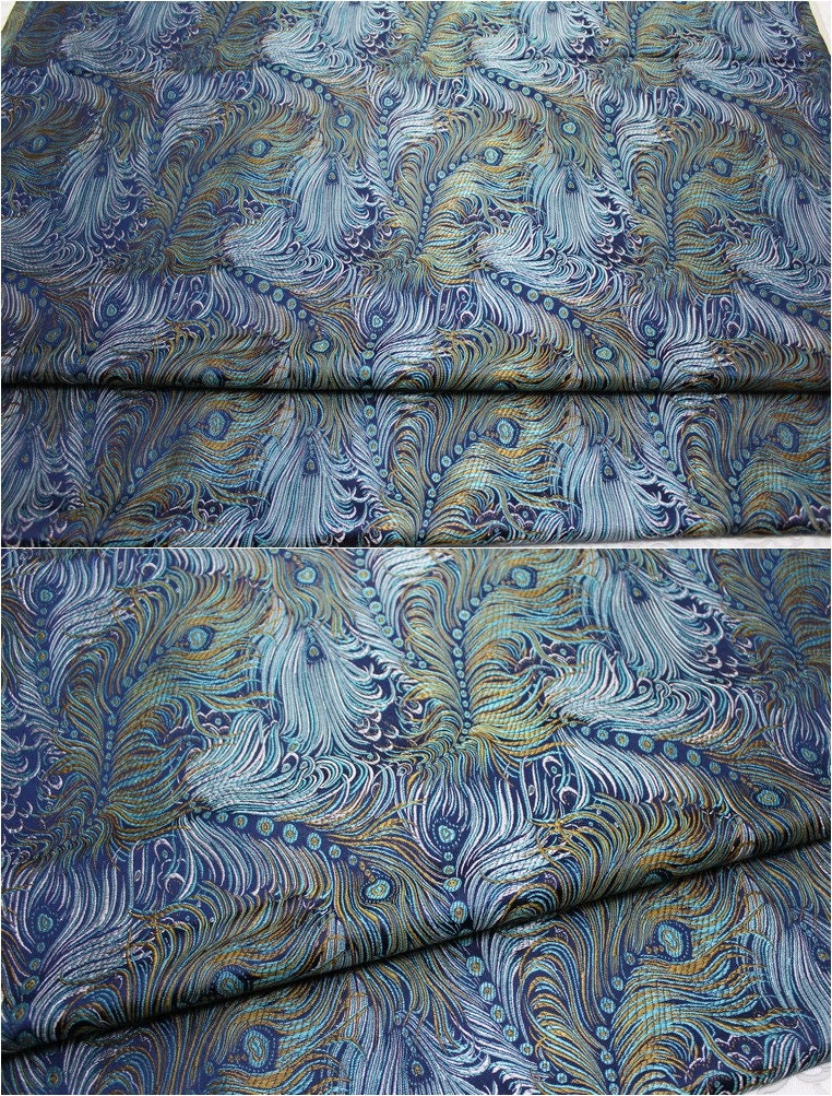 Peacock Feather Brocade Fabric: Floral Chinese Silk Rayon Blend