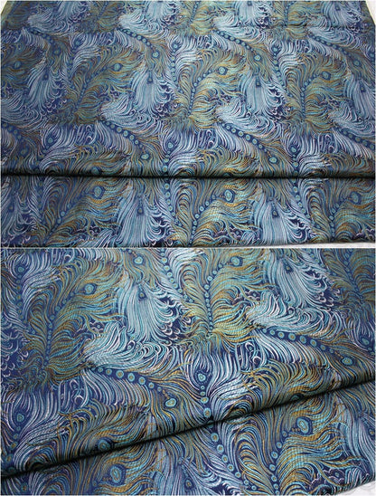 Peacock Feather Brocade Fabric: Floral Chinese Silk Rayon Blend