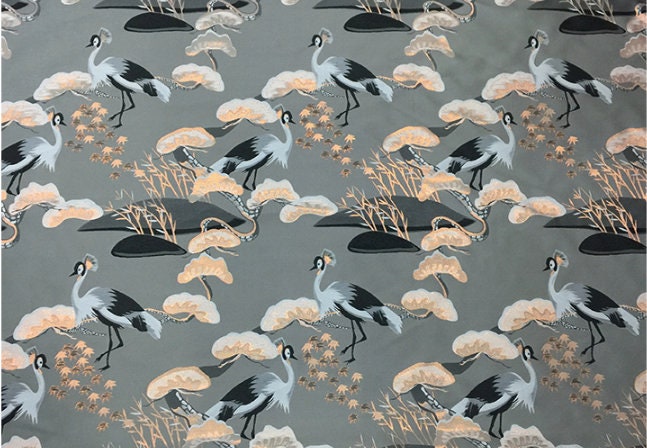 Grey Peacock Jacquard Fabric: 57"W Designer Upholstery & Costume Fabric