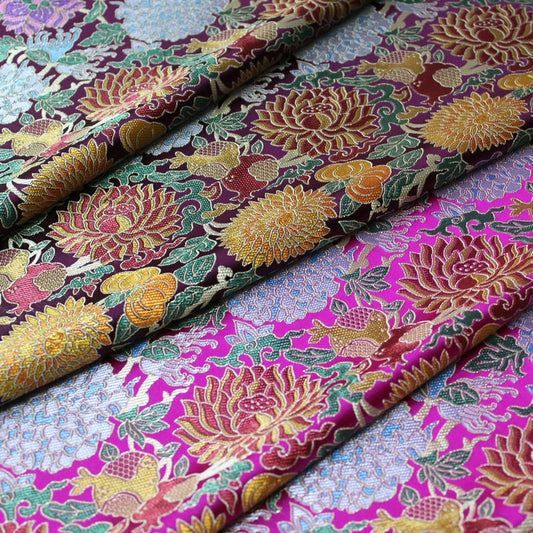 Floral Brocade Fabric: Chinese Mongolian Style, Upholstery & Sewing, 29.5" Wide