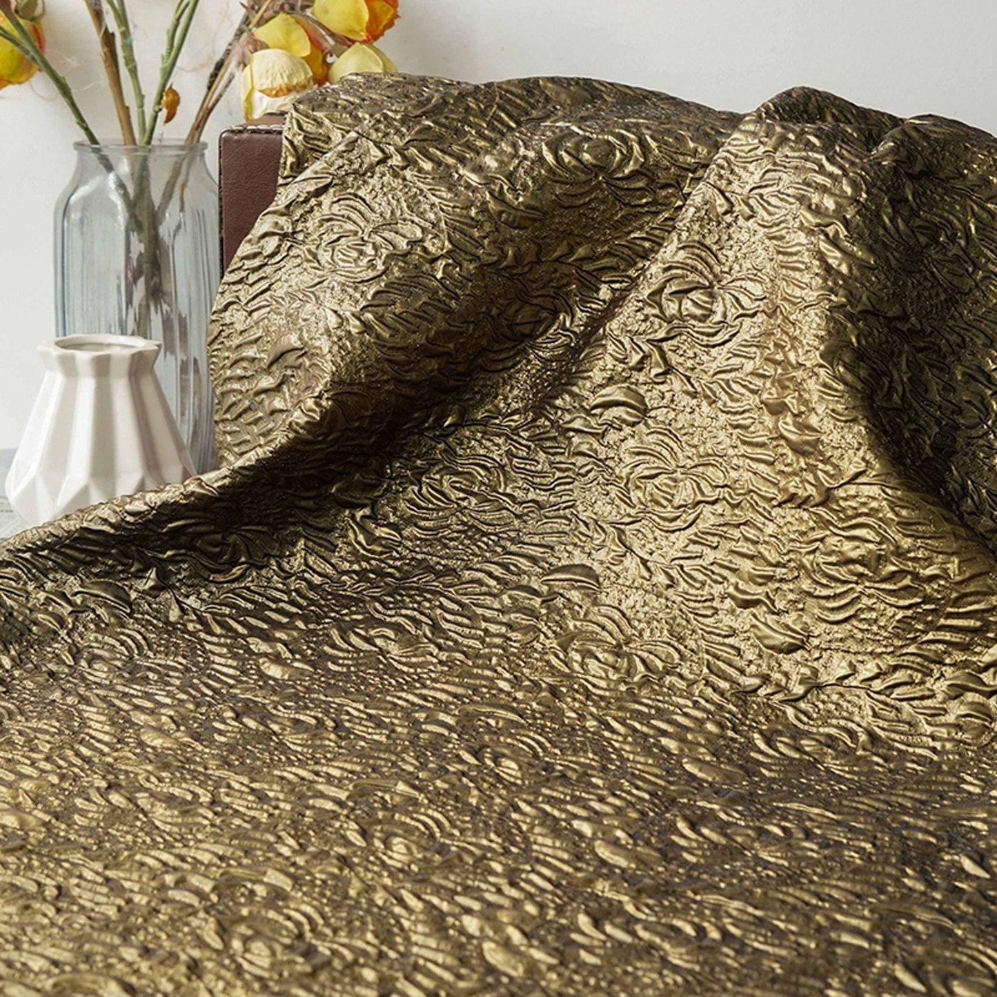 Embossed Jacquard Fabric with Metallic Threads ��� Textured Vintage Ma