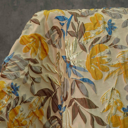 Gold Thread Jacquard Fabric: Retro Palace Style Damask, 53"W By The Meter