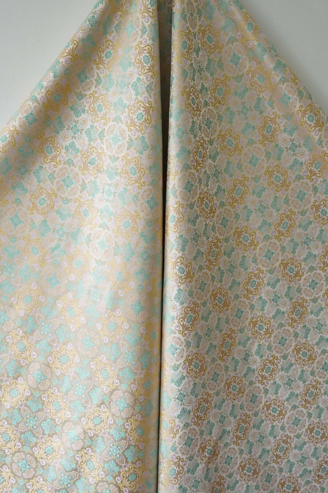 Pomegranate Flower Silk Brocade Fabric: Emperor Tibetan Style, Upholstery & Costume