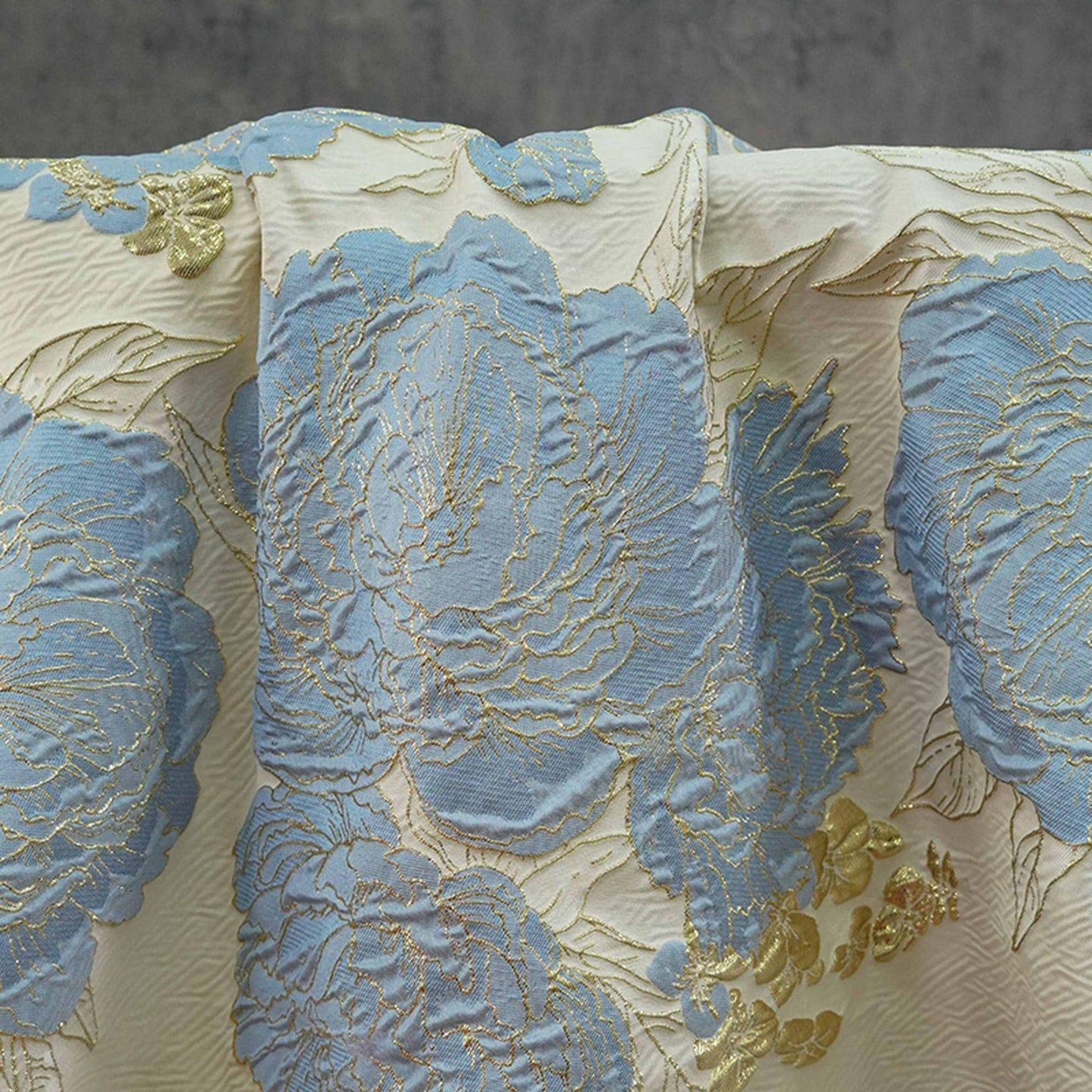 Elegant Embossed Gold Thread Floral Jacquard Fabric ��� Luxury Dress & Home Decor Texti"Wide