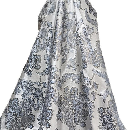 Blue & Gold Floral Jacquard Fabric | Shimmer Brocade (59" Wide)