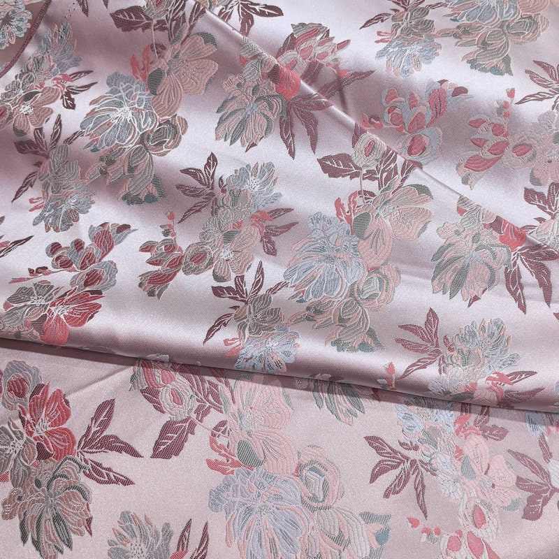 Hibiscus Damask Brocade Fabric: 59"W Rayon Asian Fabric