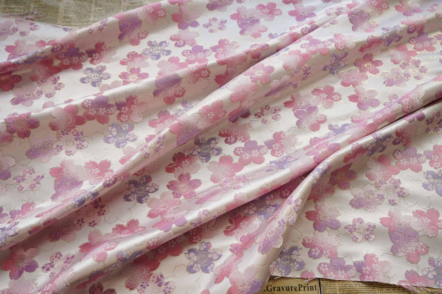 Sakura Silk Brocade Fabric: Japanese Floral Decor, 65" Wide