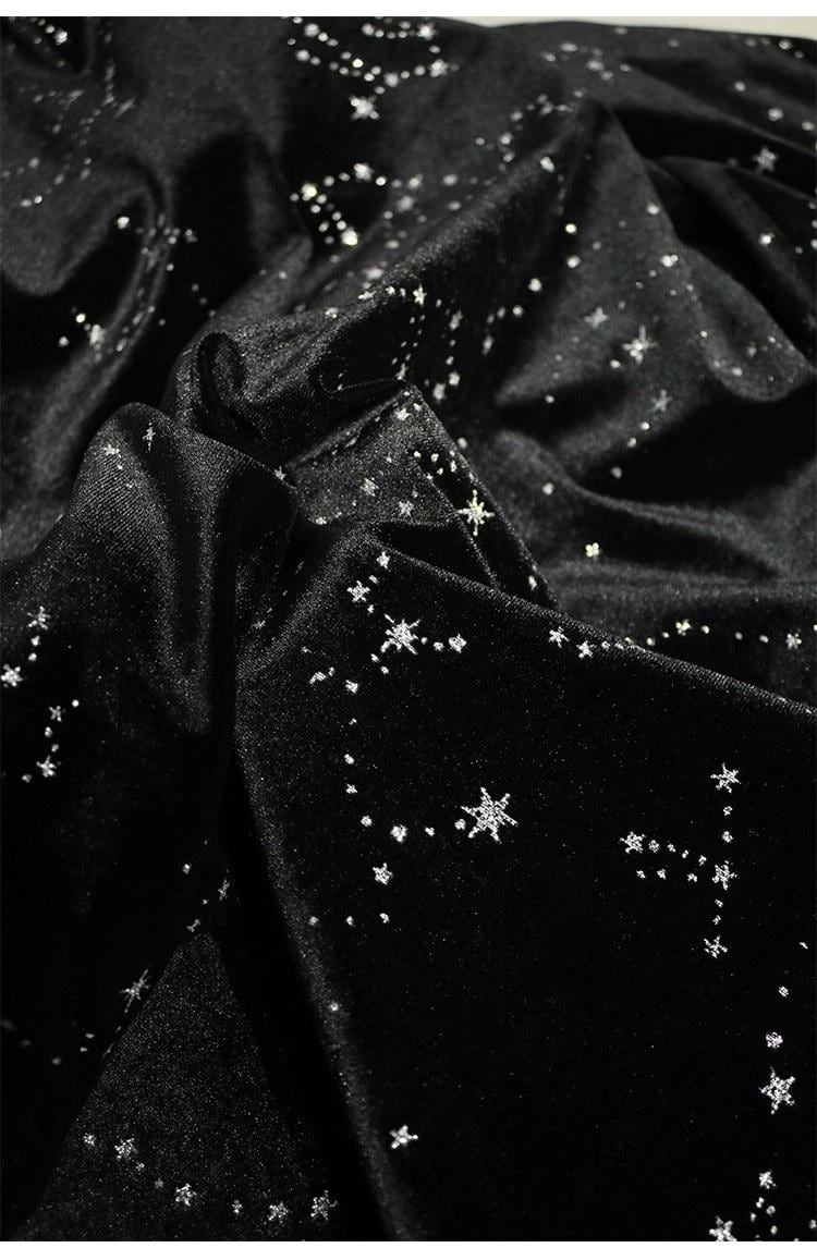 Tissu velours jacquard métallisé : accents d’étoiles argentées, 170 cm de large