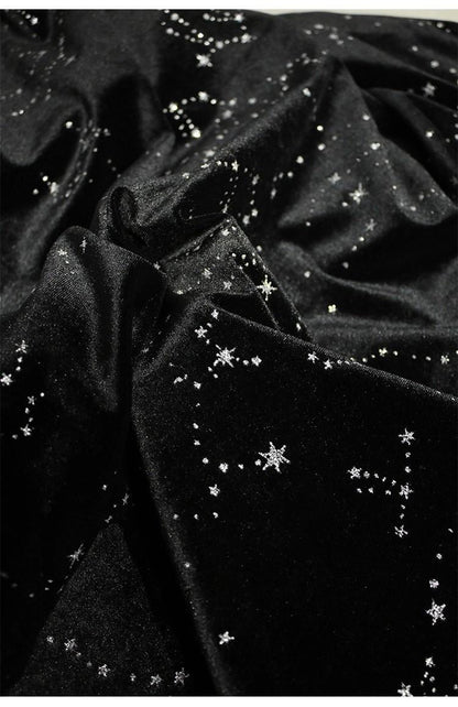 Tissu velours jacquard métallisé : accents d’étoiles argentées, 170 cm de large