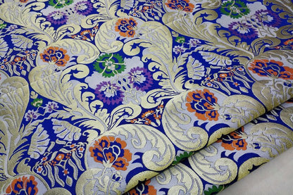 Chrysanthemum Brocade Fabric: Chinese Folk Tapestry Silk Rayon Blend, 29" Wide