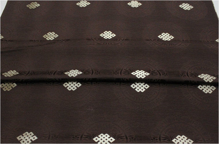Buddha Symbol Brocade Fabric: 29.5"W Floral Jacquard Satin