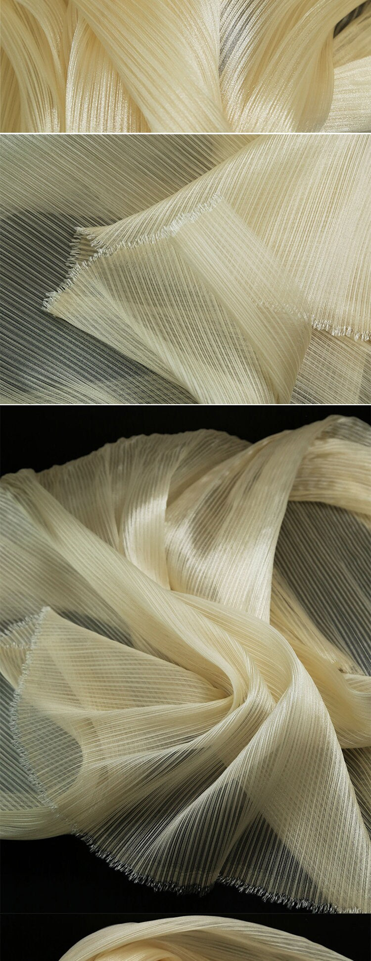 Pleated Organza Fabric: Shiny Crinkled Texture, 55" Wide