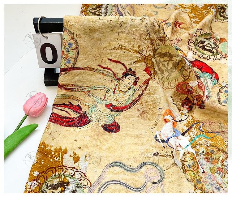 Dunhuang Flying Apsaras Fabric: Oriental Art Cotton Print for Sewing