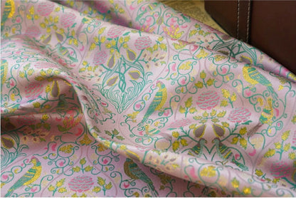 Gold Thread Jacquard Fabric: 3D Floral Bird Design, 60" Wide