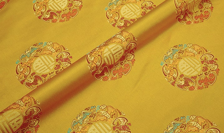 Gold Brocade Fabric: Chinese Jacquard Satin, Home Decor Sewing Fabrics