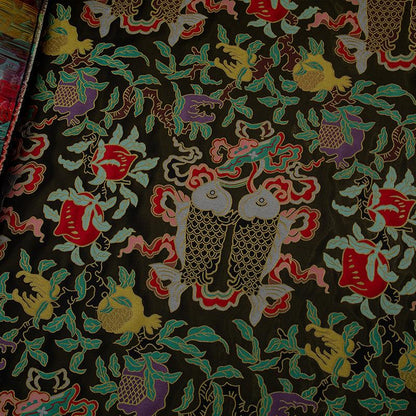Pisces Double Fish Brocade Fabric: Chinese Silk Rayon Blend