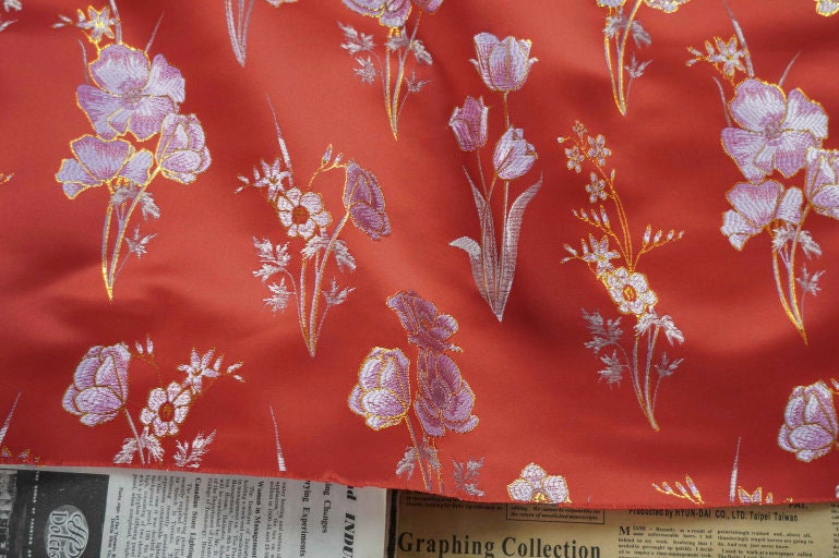 Floral Jacquard Brocade Fabric: 59"W Rayon Blend Sewing Material