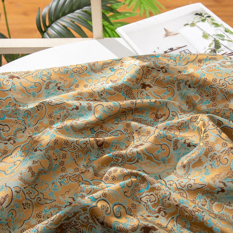 Nishijin Ori Brocade Fabric: Dragon Flowers, Japanese Style (57"W)