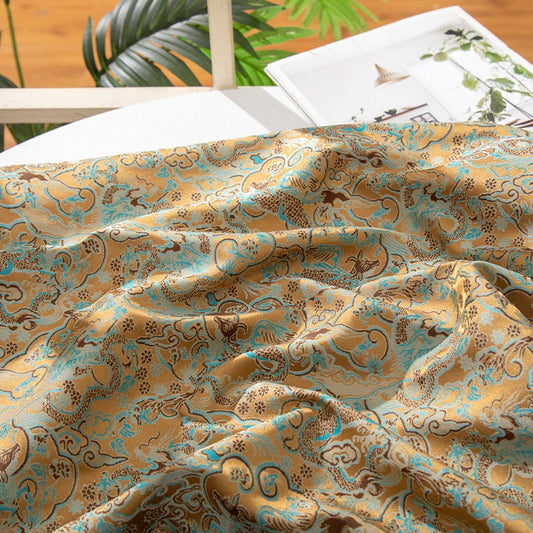 Tissu brocart Nishijin Ori : Fleurs de dragon, style japonais (57 po de largeur)