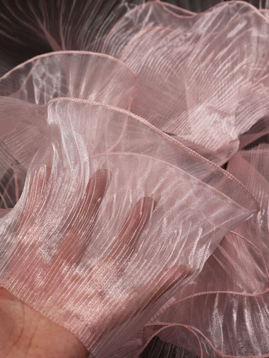 Pleated Ruffle Organza Fabric: 3D Folds, Stiff Texture, 15cm Wide