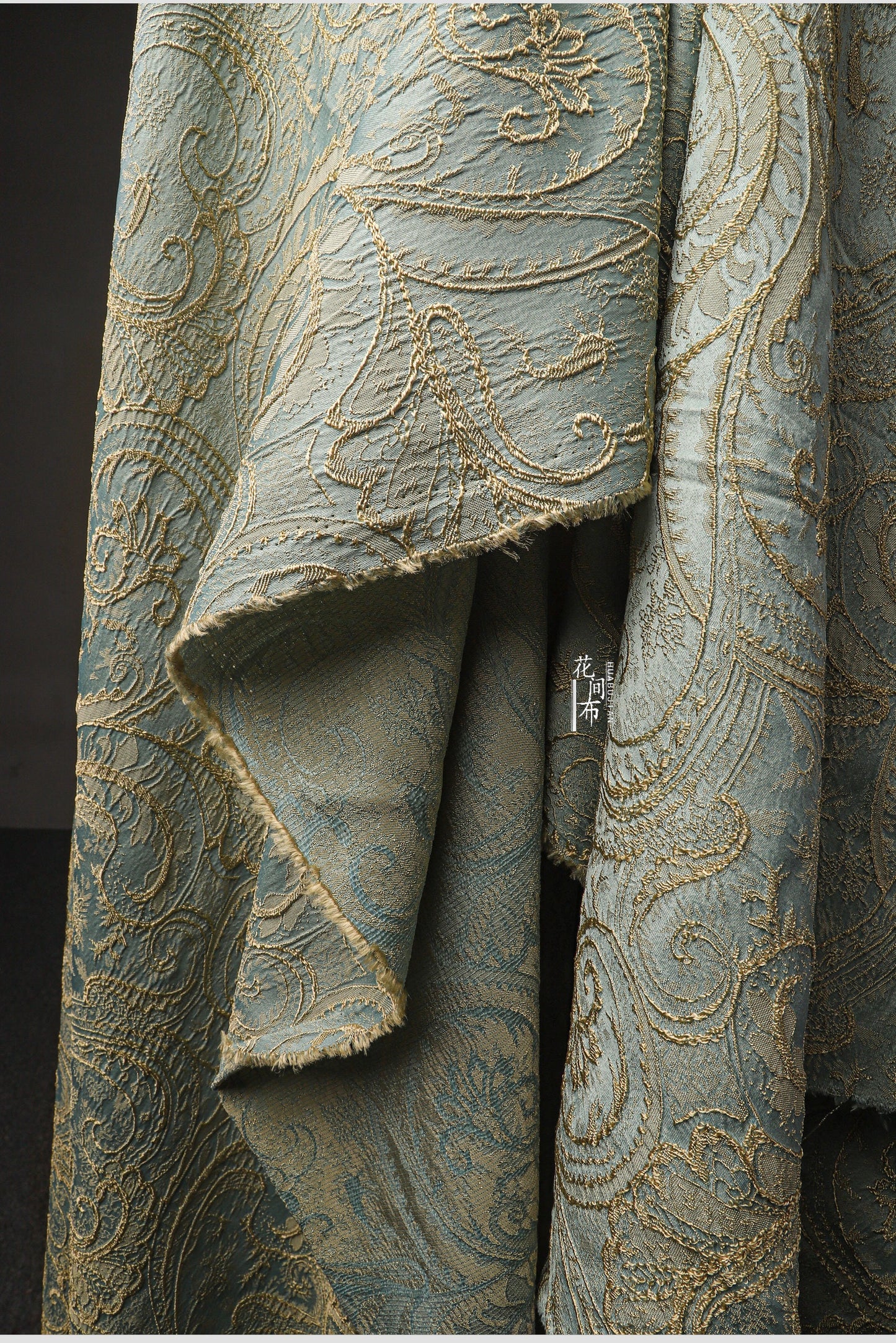 Gold Jacquard Fabric: 56" Wide Cotton Linen Blend, By The Meter