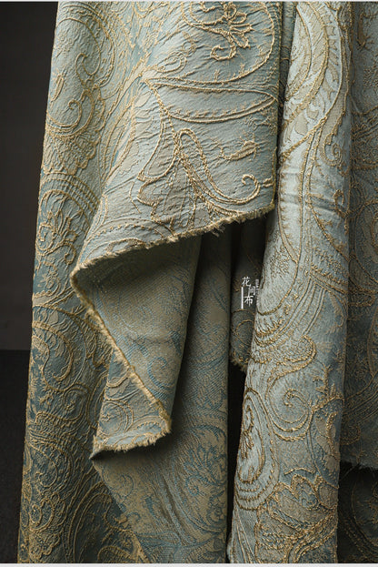 Gold Jacquard Fabric: 56" Wide Cotton Linen Blend, By The Meter