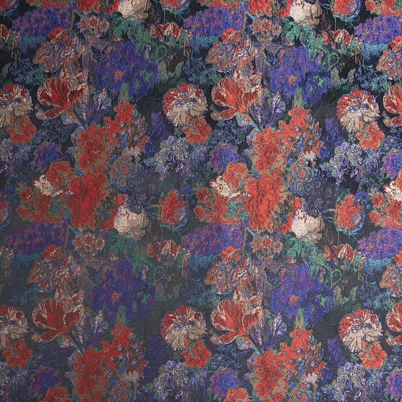 Tissu jacquard à motif de peinture à l'huile de palais : vert foncé, texture 3D, 140 cm de large