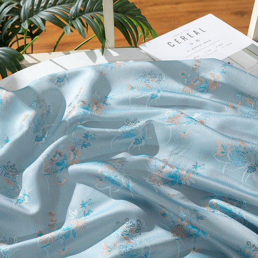Tissu jacquard à motif floral : mélange soie-rayonne de 150 cm de large, pour ameublement et rideaux