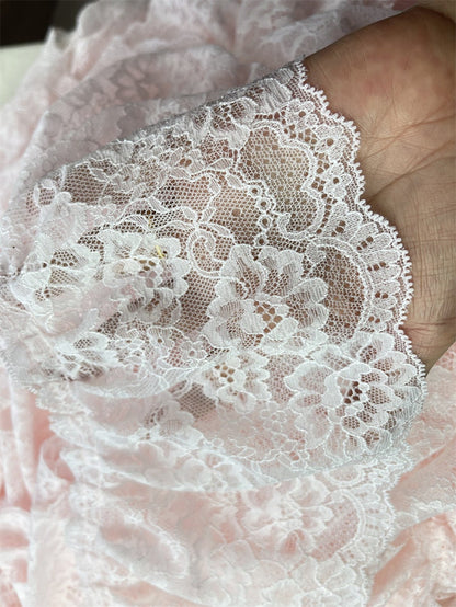 Baby Pink Pleated Lace Trim, Ruffled Fabric, 5.5" Wide