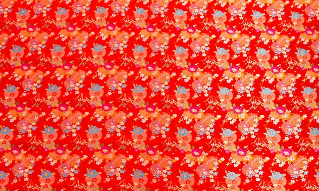 Tissu brocart jacquard à motif d'hortensias : rayonne à fleurs rouges, 150 cm de large