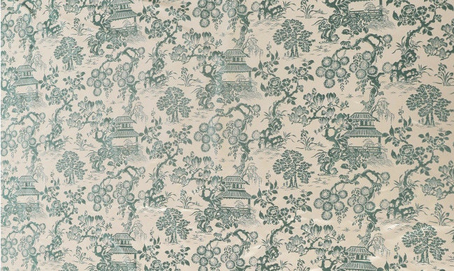 Willow Pavilion Brocade Fabric: 59" Silk Blend, Spring Scenery