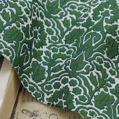 Tissu jacquard tissé à motif floral vert : réversible, pour ameublement, costumes, kimonos - 140 cm de large