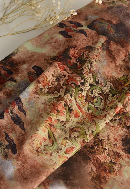 Dunhuang Floral Cotton Fabric: Vintage Style Drapery, Upholstery (55"W)