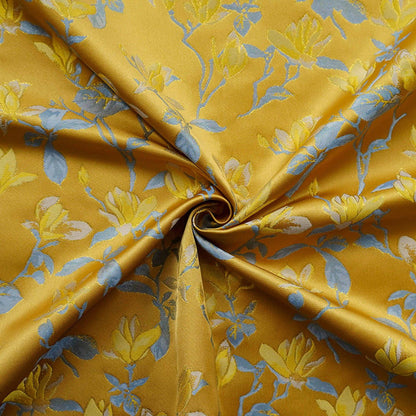 Yellow Magnolia Double-Sided Jacquard Upholstery Fabric ��� Elegant Home Decor Material by the Ya"Wide