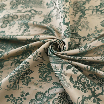 Willow Pavilion Brocade Fabric: 59" Silk Blend, Spring Scenery