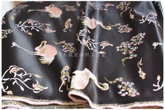 Thousand Cranes Jacquard Satin Brocade Fabric: Antique Cheongsam Sewing Material