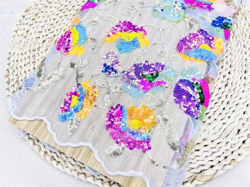 Floral Sequin Embroidery Lace Fabric: 50"W Wedding Prom Dress