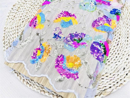 Floral Sequin Embroidery Lace Fabric: 50"W Wedding Prom Dress