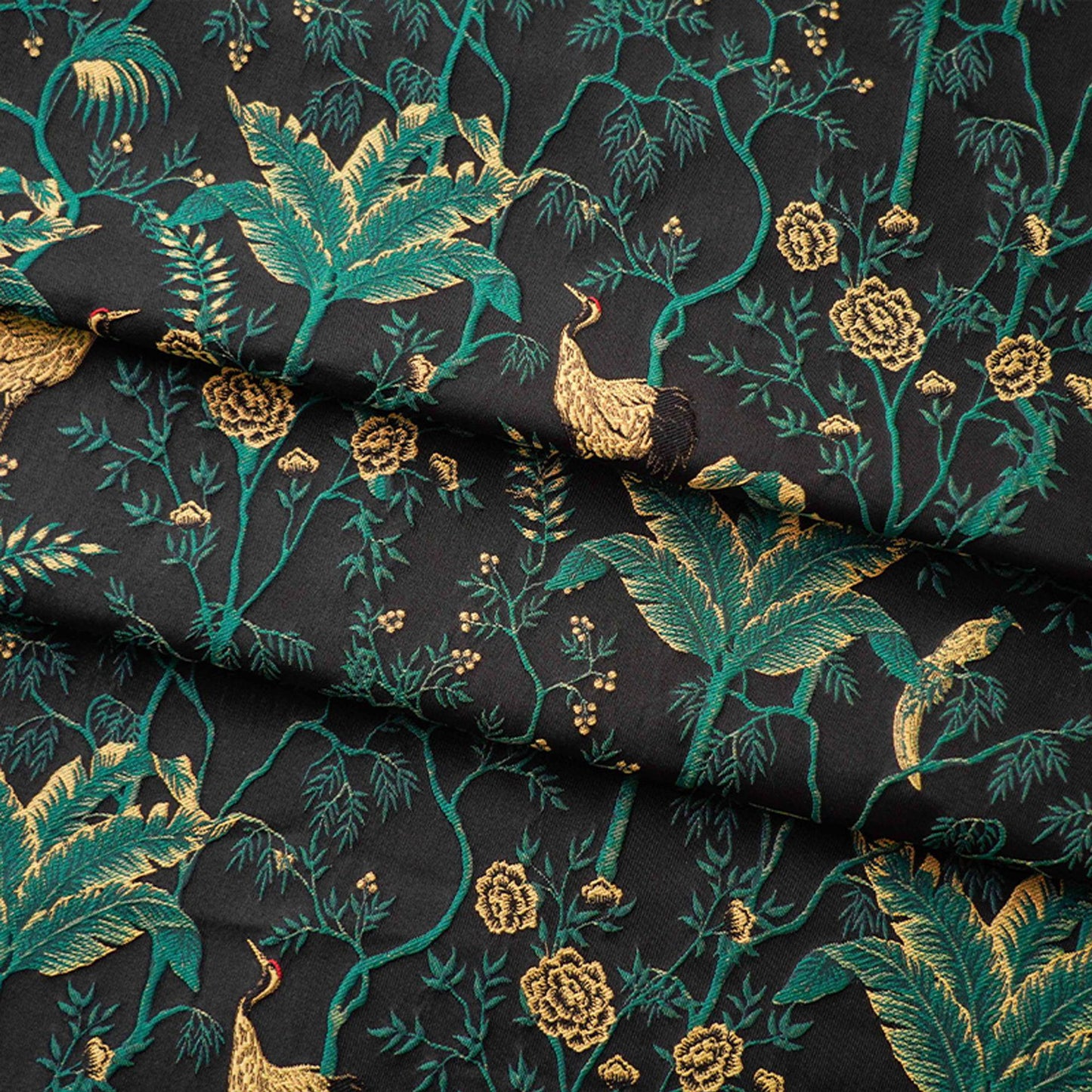 Dark Green Jacquard Fabric: Gold Thread 3D Designer Fabric, 65" Wide