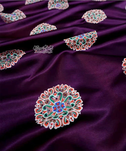 Dark Purple Silk Brocade Fabric: Auspicious Pattern, 29.5"W - By The Meter