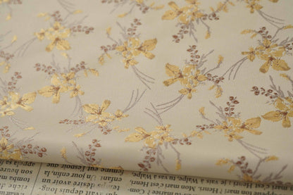 Beige Metallic Floral Jacquard Fabric: Reversible Woven Upholstery, 63"W