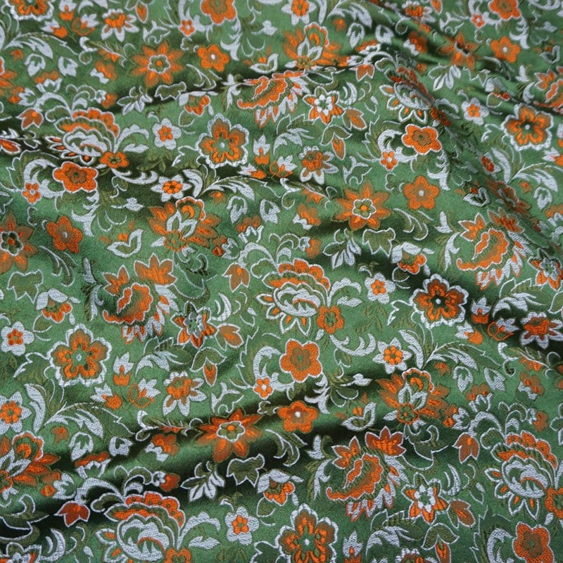Green Floral Jacquard Brocade Fabric: Silk Rayon Blend, 29" Wide