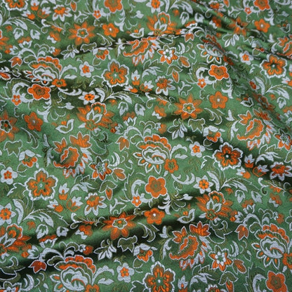 Green Floral Jacquard Brocade Fabric: Silk Rayon Blend, 29" Wide