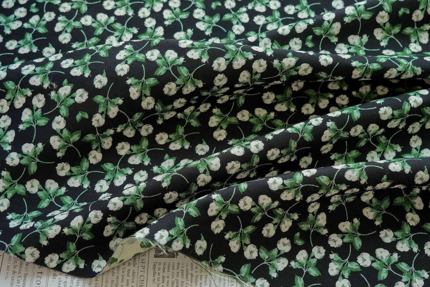 Black Background Small Floral Jacquard Fabric ��� Ideal for Home D��cor, Curtains, Quilting, Dressmaking, Upho"Wide
