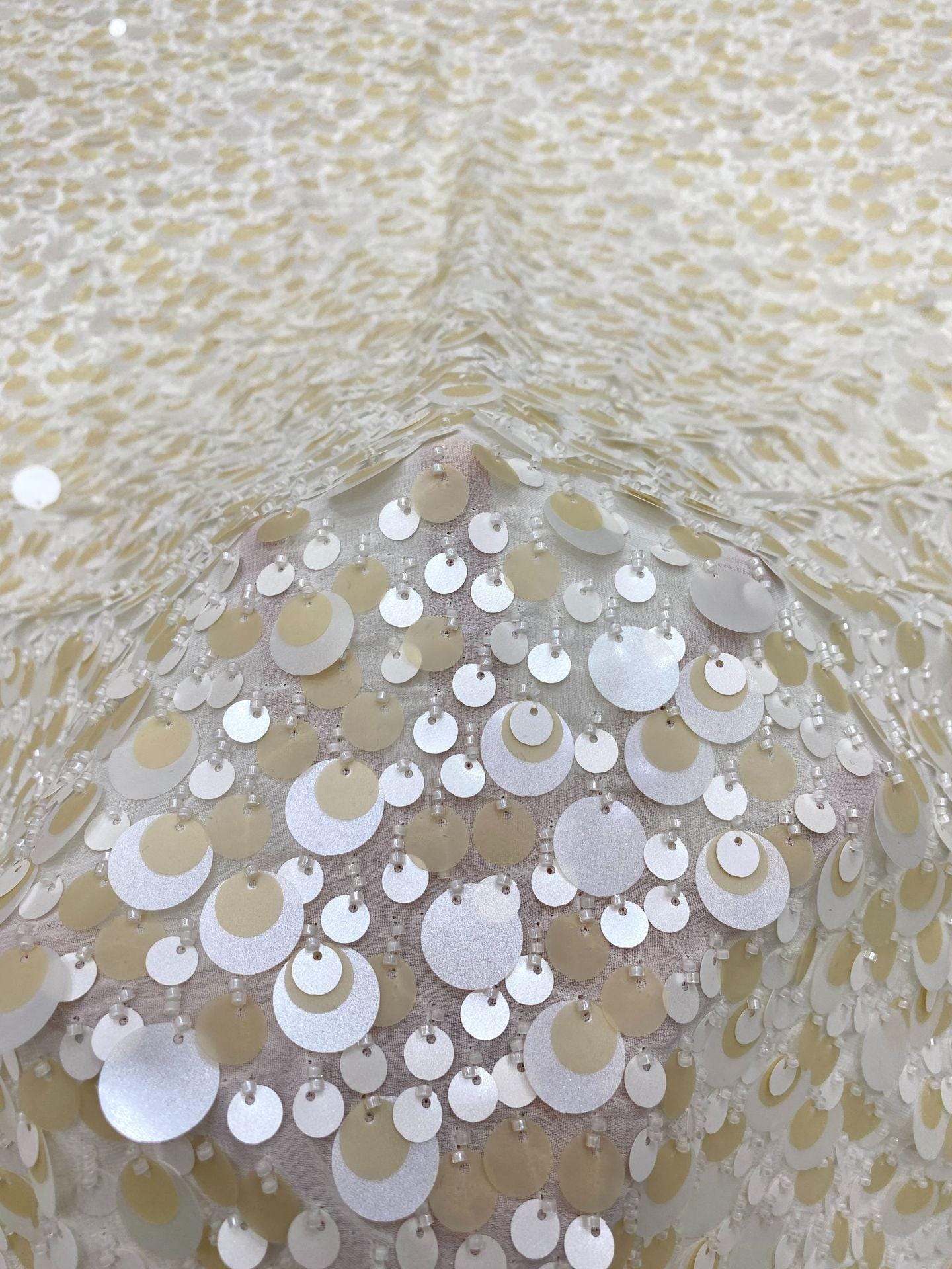 Beaded Sequin Chiffon Fabric: Elegant Party Dress Material (49" Wide)