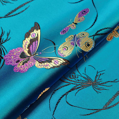 Tissu damassé en brocart de soie à papillons : largeur 45 pouces, pour la couture et l’ameublement