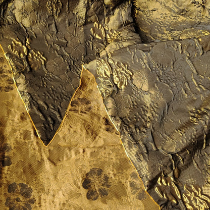 Gold Brown Floral Jacquard Fabric: 3D Embossed Reversible Woven, 62" Wide